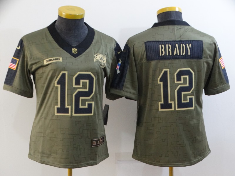 2021 Women Tampa Bay Buccaneers #12 Brady Nike Olive Salute To Service Limited NFL jersey->women nfl jersey->Women Jersey
